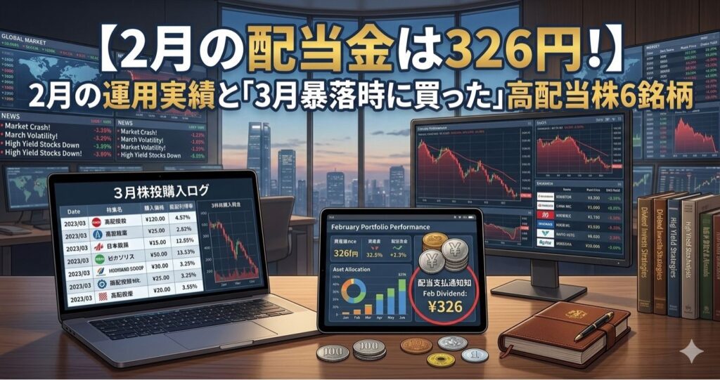 2月の配当金は326円！2月の運用実績と「3月暴落時に買った」高配当株6銘柄