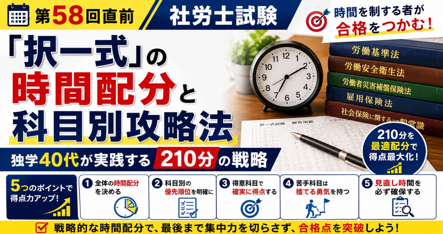 【第58回直前】社労士試験「択一式」の時間配分と科目別攻略法｜独学40代が実践する210分の戦略