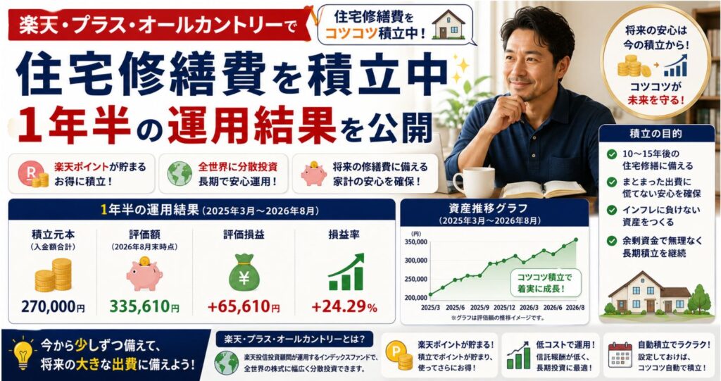 楽天・プラス・オールカントリーで住宅修繕費を積立中｜1年半の運用結果を公開