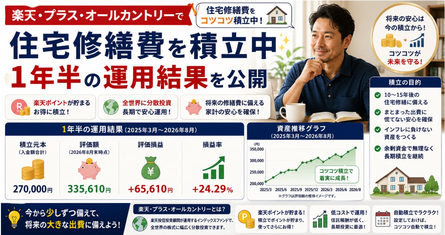楽天・プラス・オールカントリーで住宅修繕費を積立中｜1年半の運用結果を公開
